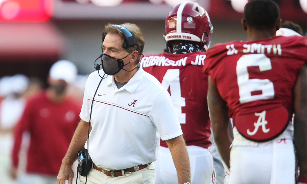 Nick Saban on the sidelines making calls versus Texas A&M