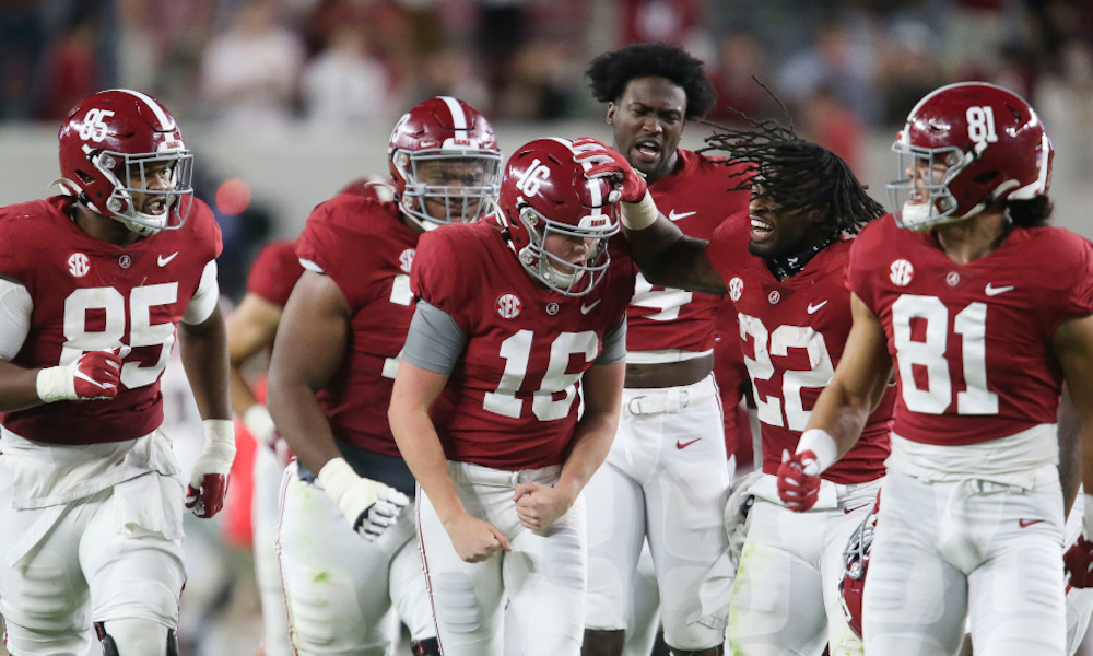 Will Reichard celebrates a made 52-yard FG versus Georgia