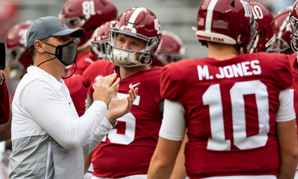 Steve Sarkisian operating as head coach for Alabama in Iron Bowl with Nick Saban in quarantine from COVID-19