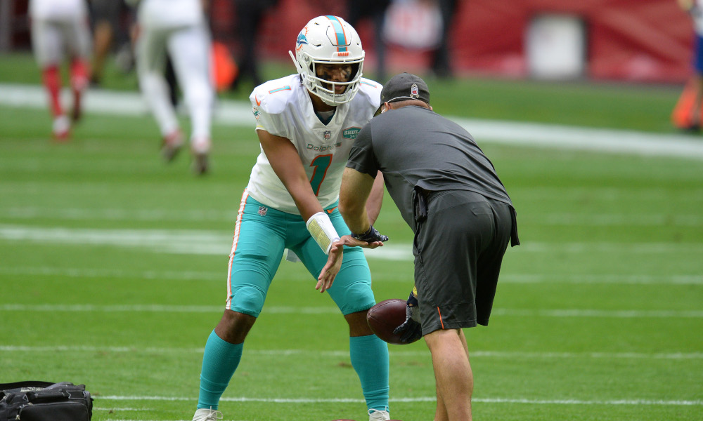 Tua Tagovailoa taking practice snaps before game versus Cardinals