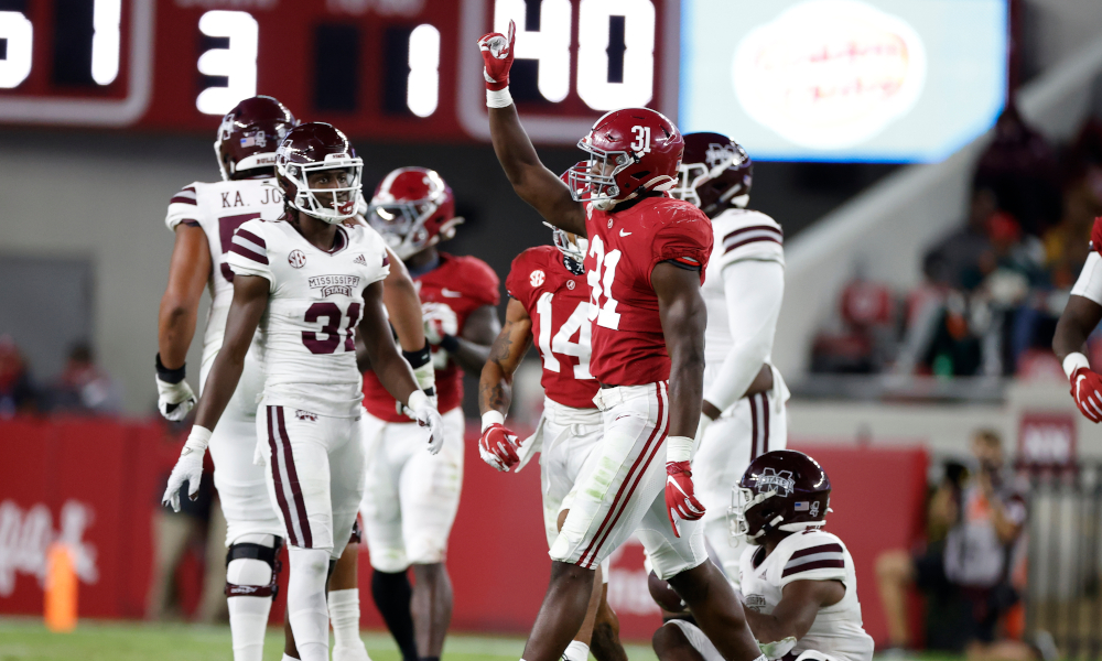 William Anderson celebrates a big play for Alabama versus Miss. State