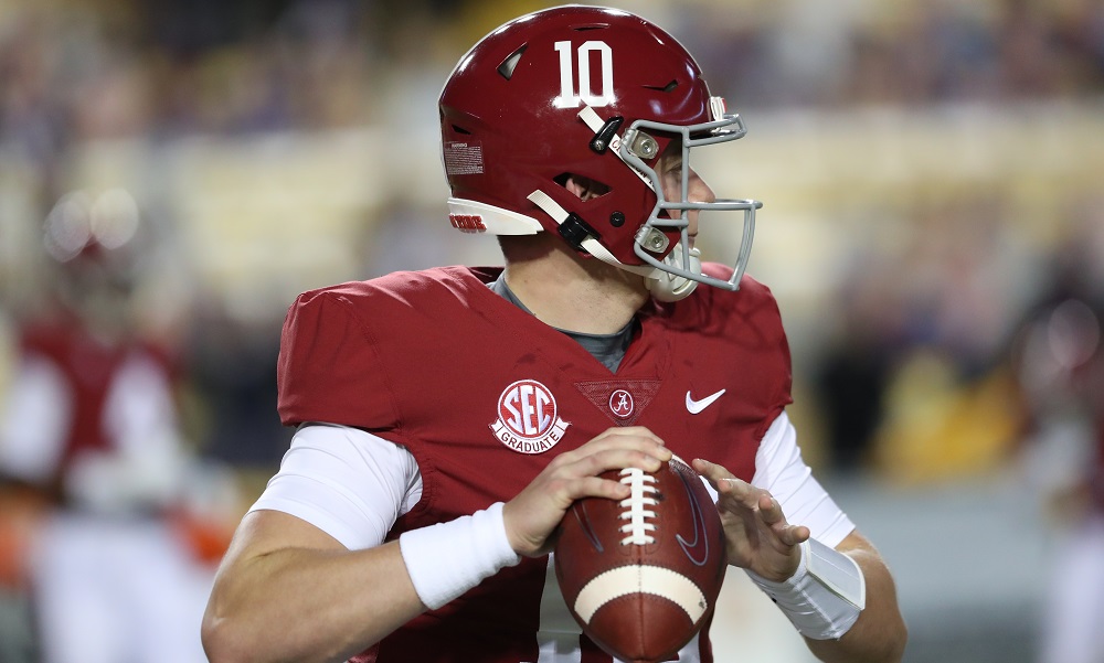 Alabama quarterback Mac Jones throws the football against LSU