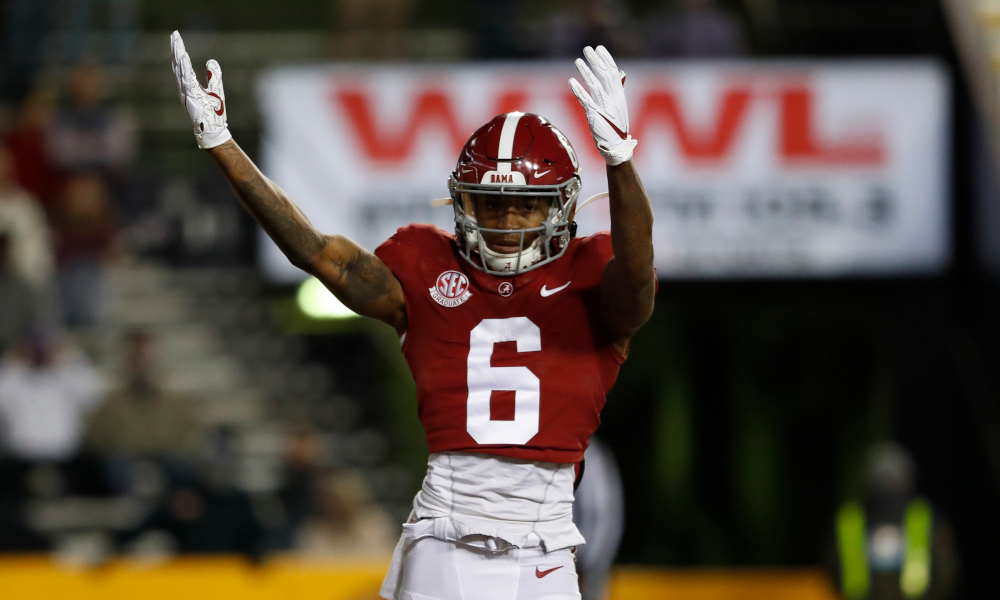 DeVonta Smith celebrates TD catch versus LSU