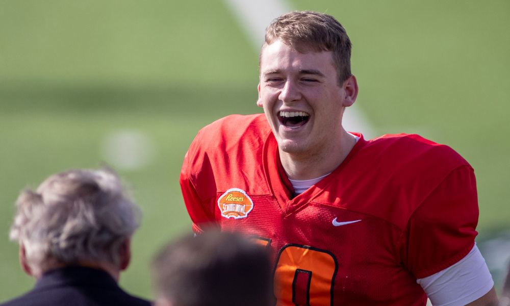 Mac Jones having fun at Reese's Senior Bowl