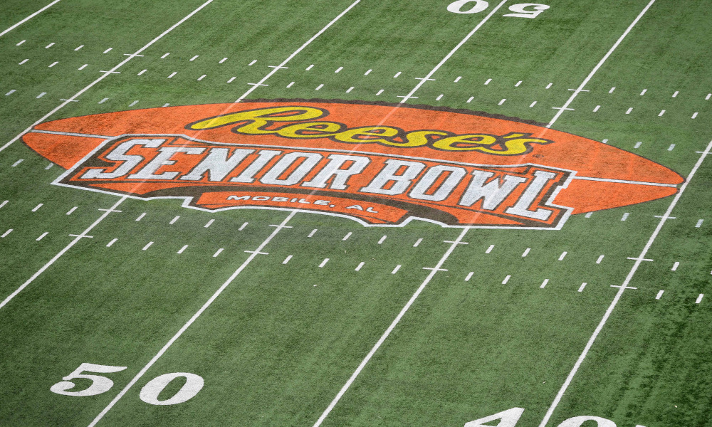 View of Reese's Senior Bowl logo from 2018 game in Mobile, Ala.