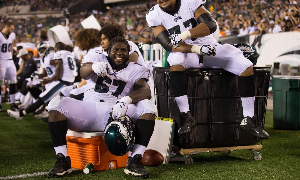Chance Warmack on the sidelines during an Eagles game
