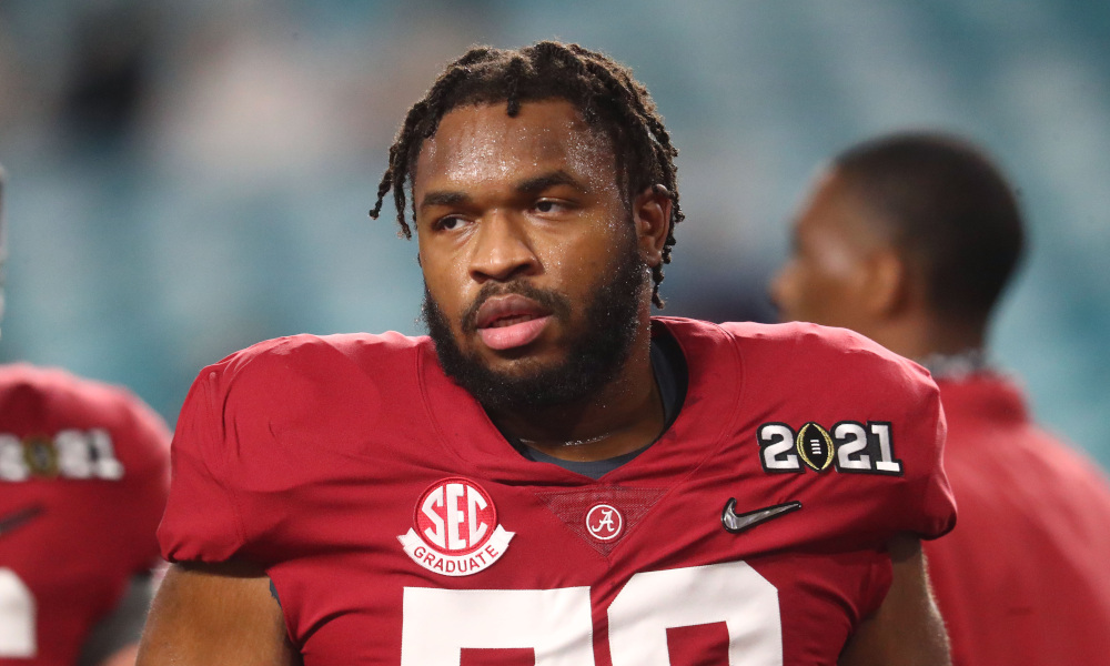 Chris Owens of Alabama looks on at CFP title game for 2020 season
