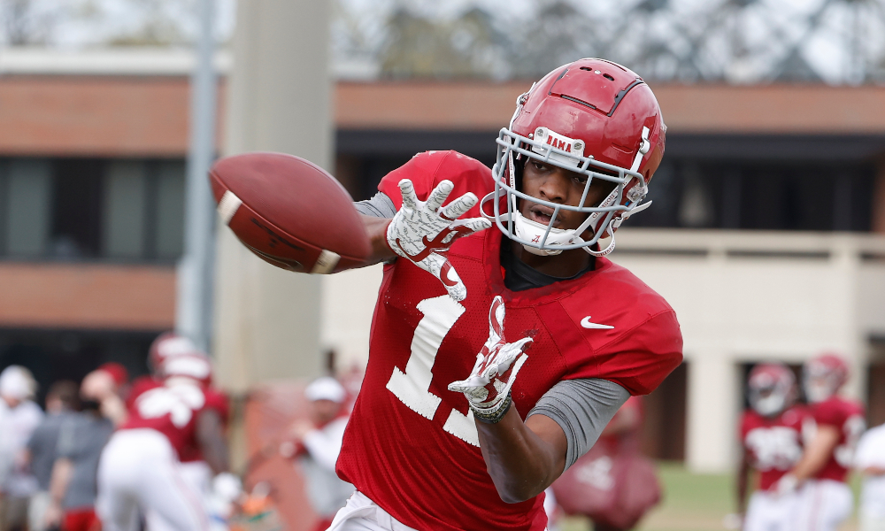 Alabama safety Kristian Story (#11) in practice during 2021 season