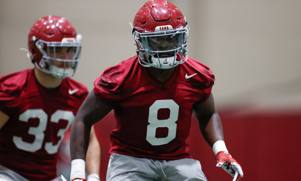 Christian Harris working through drills at Alabama spring practice