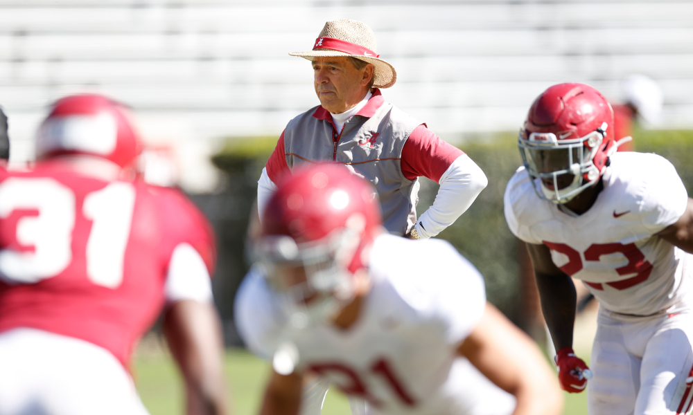 Nick Saban during the first scrimmage