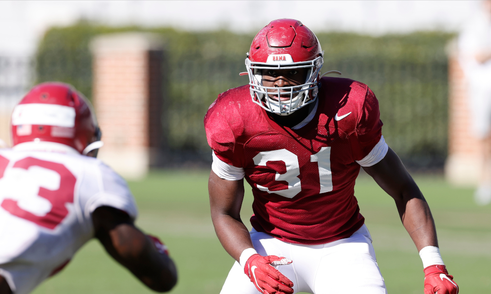 Will Anderson Jr. (No. 31) out his stance at Alabama's first scrimmage