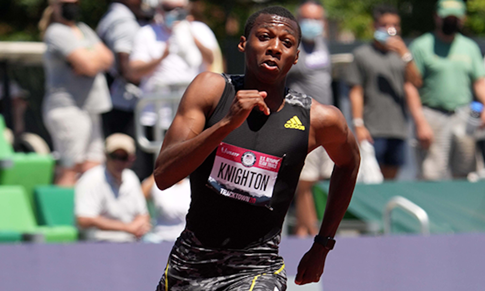 Erriyon Knighton winning the 200-meter race in the U.S. Olympic Trials last week at 17 years old