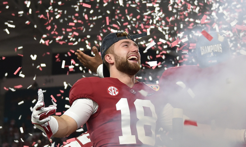 Slade Bolden celebrating Alabama's 2018 Capital One Orange Bowl victory over Oklahoma