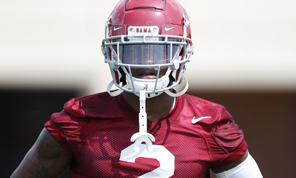 DeMarcco Hellams at fall camp practice for Alabama