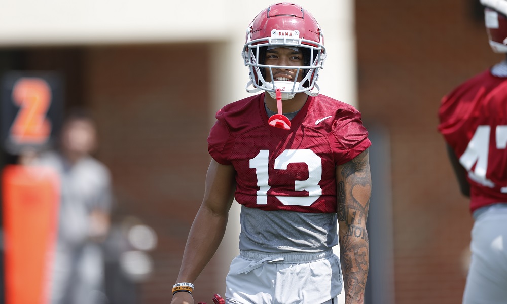 Alabama DB Malachi Moore (#13) going through 2021 fall camp