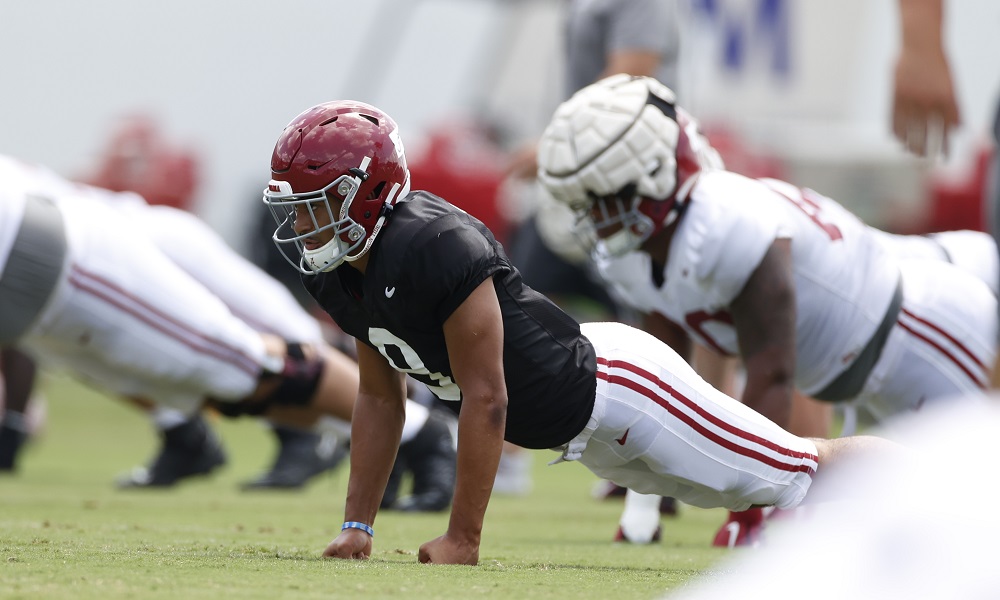 Bryce Young doing push-ups at fall practice for Alabama