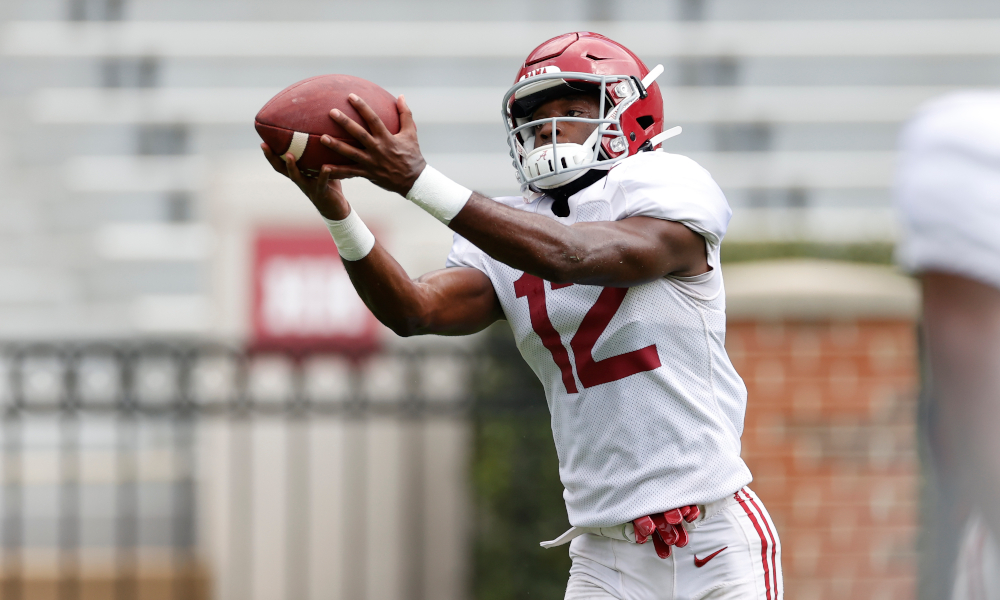 Christian Leary with a catch in Alabama's first scrimmage