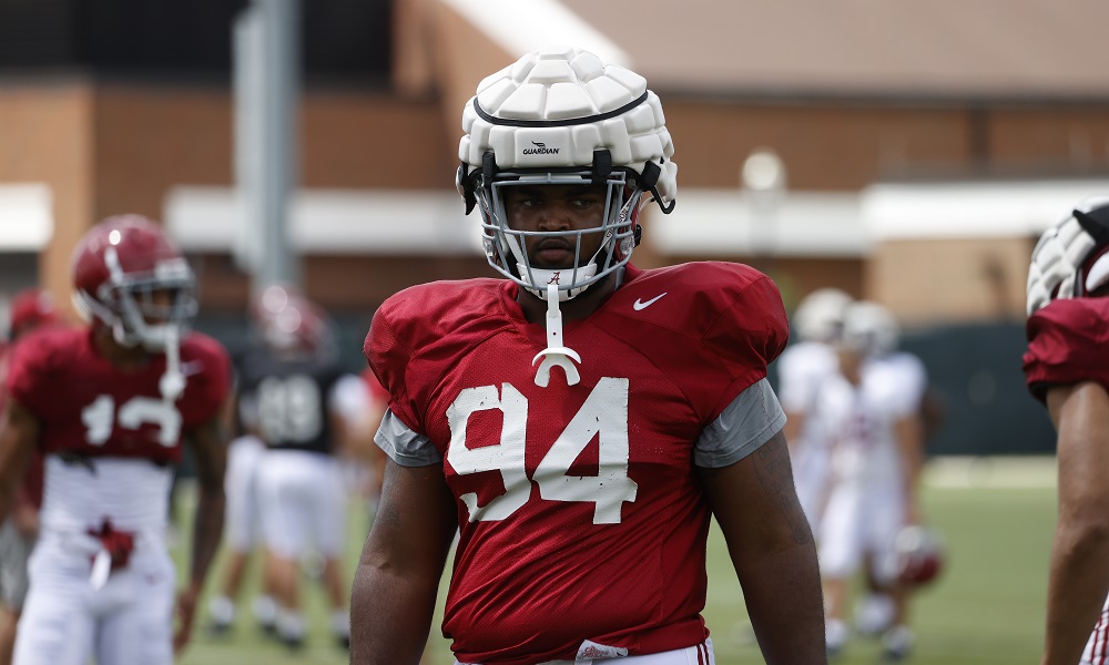 DJ Dale walking around at practice during Alabama's fall camp