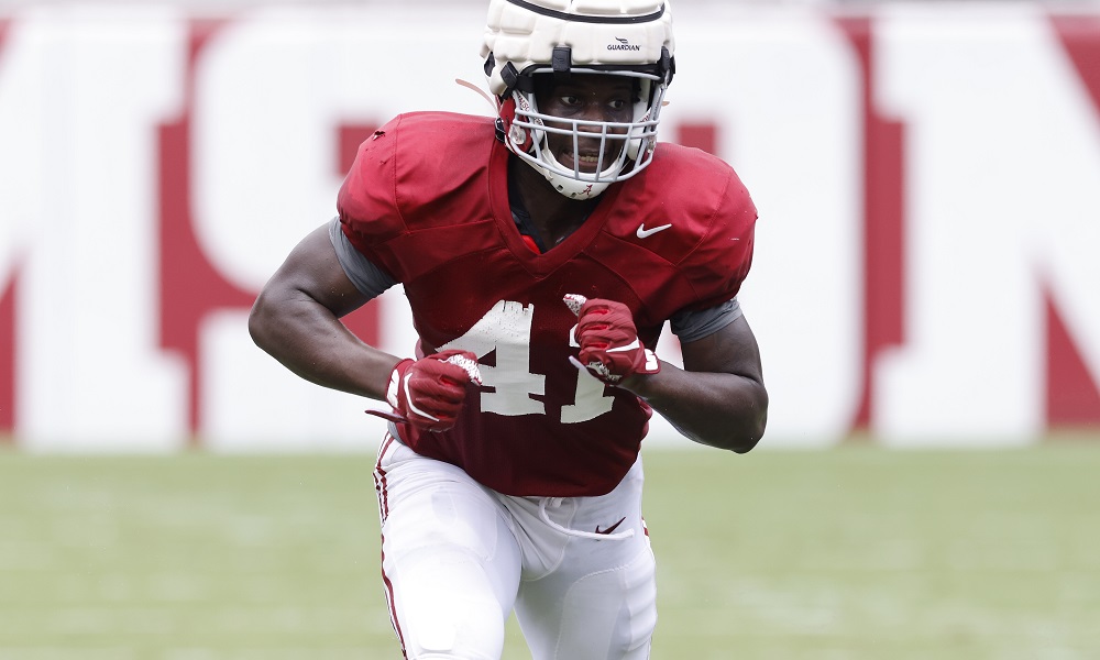 Chris Braswell (No. 41) during fall practice for Alabama