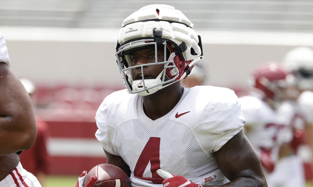 Brian Robinson runs with the ball during second scrimmage for Alabama in fall camp