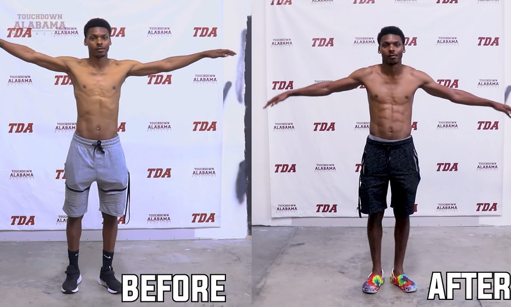 Justin Smith before and after body transformation pose