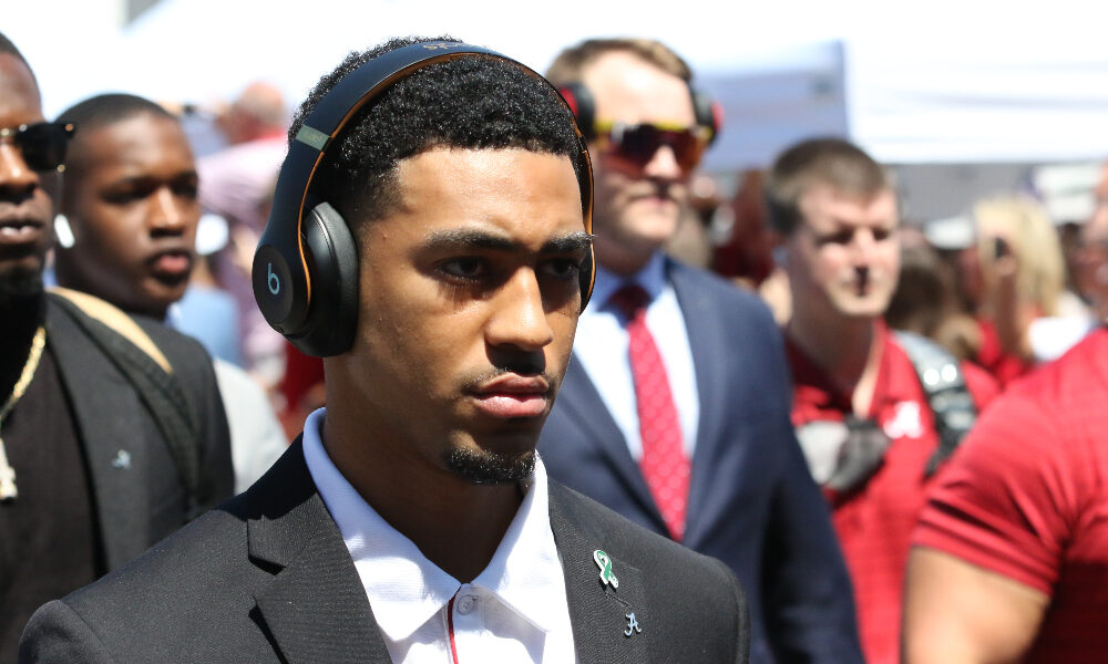 Bryce Young walks into Mercedes Benz Stadium