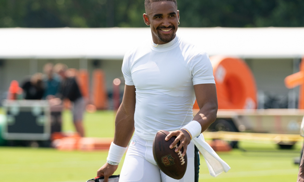 Jalen Hurts about to get work in during training camp for Eagles