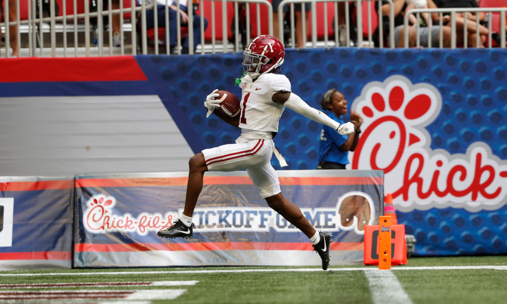 Jameson Williams tied an Alabama mark for second-longest TD catch