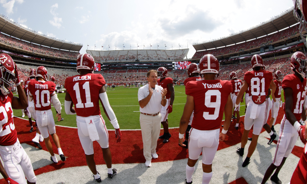 Nick Saban and Alabama players coming out of the tunnel for Mercer game