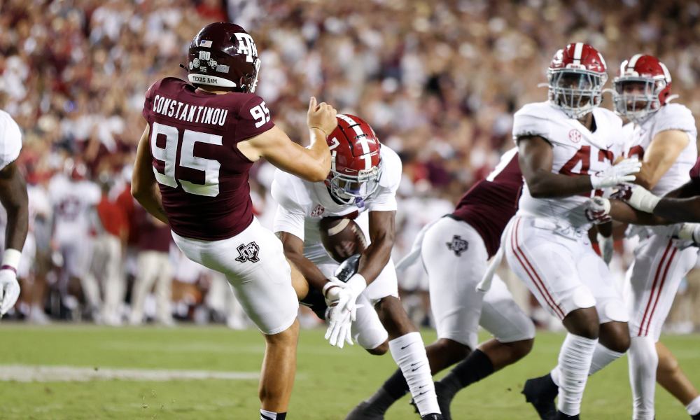 Freshman WR Ja'Corey Brooks (#7) blocks a punt for a TD versus Texas A&M