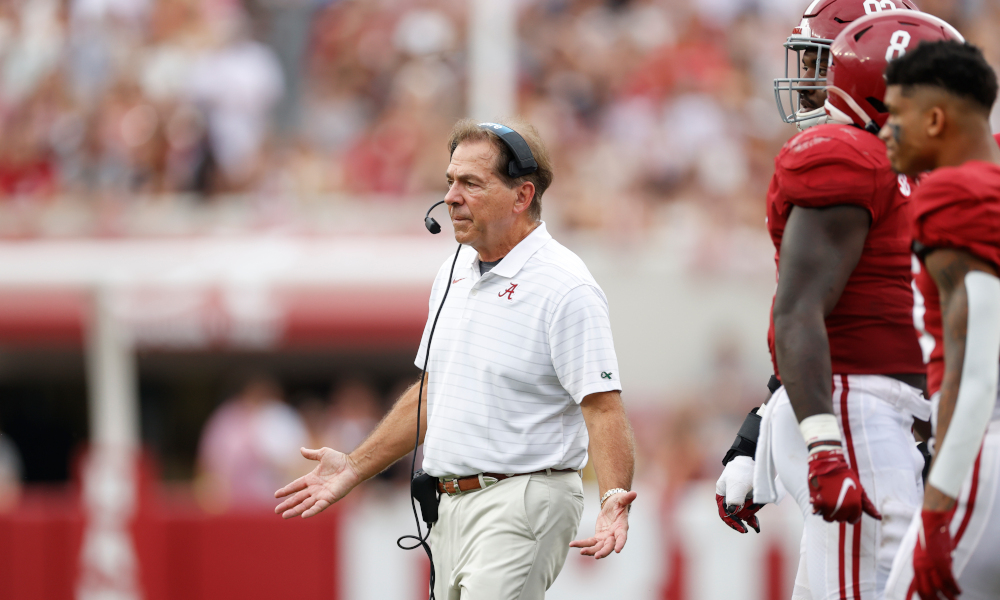 Nick Saban on the sideline for Alabama versus Ole Miss