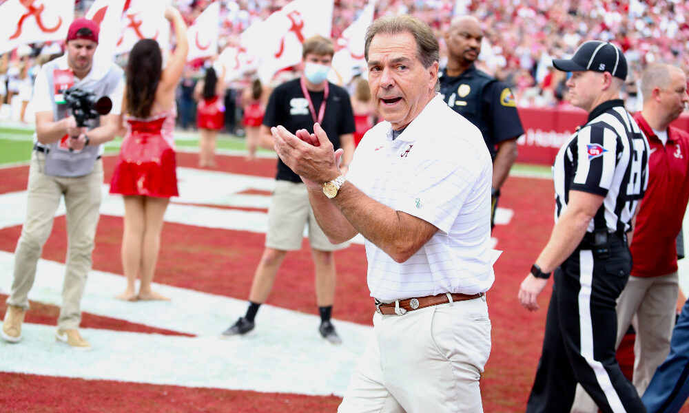 Nick Saban leads Alabama out of the tunnel against Ole Miss