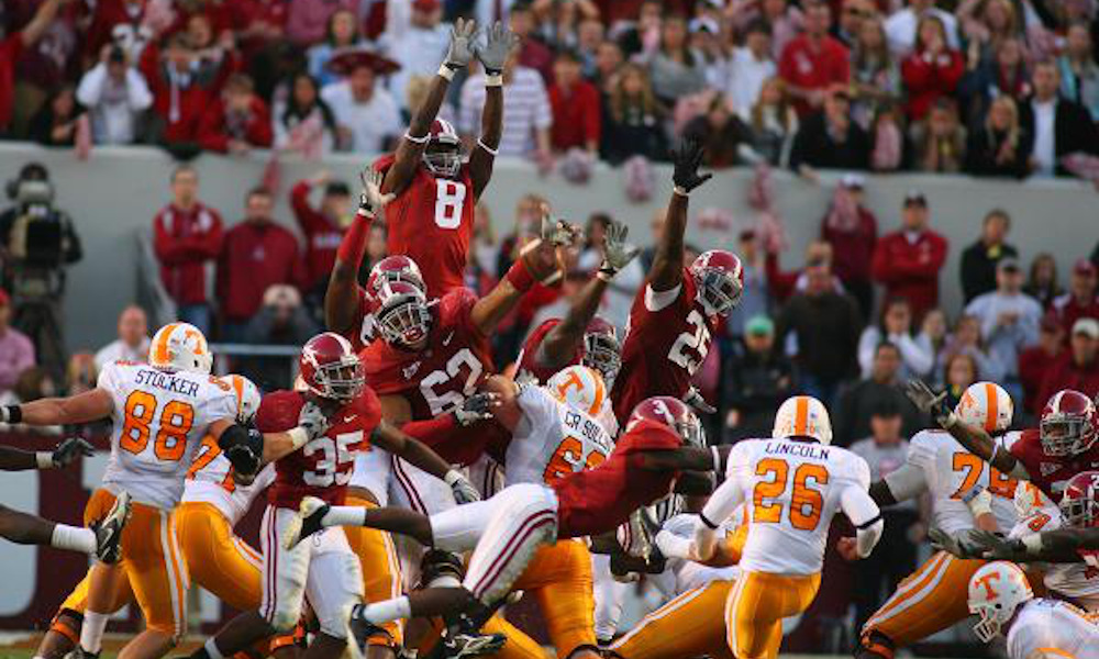Terrence Cody (#62) blocked a FG for Alabama in 2009 versus Tennessee