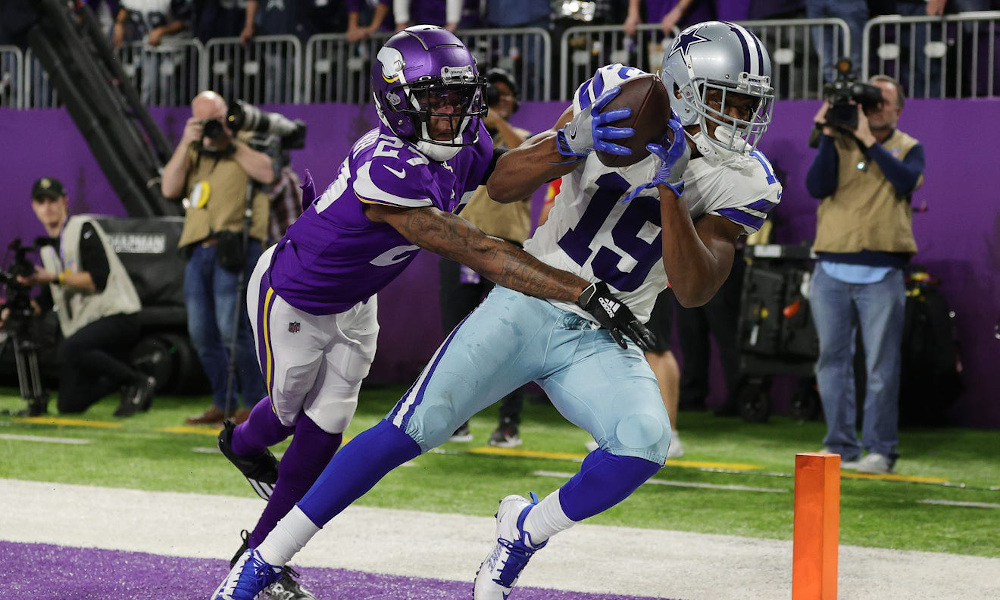Amari Cooper (#19) with a touchdown catch for Cowboys versus Vikings