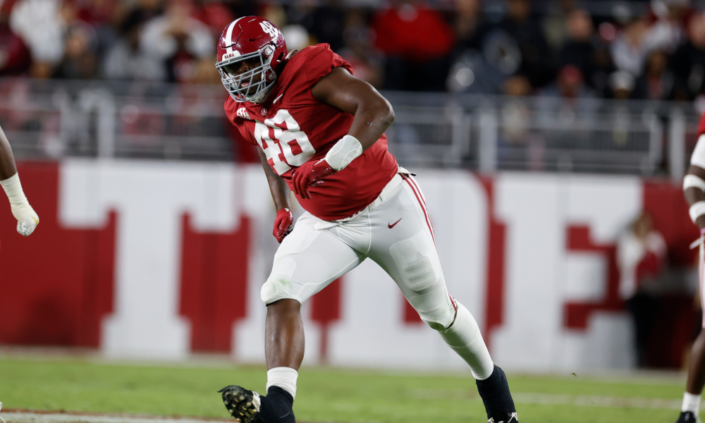 Phidarian Mathis (#48) running to make a play for Alabama versus LSU