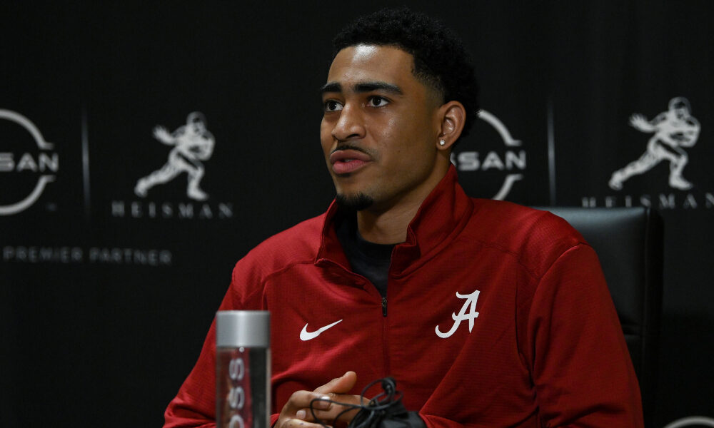 Bryce Young answers questions ahead of the Heisman ceremony