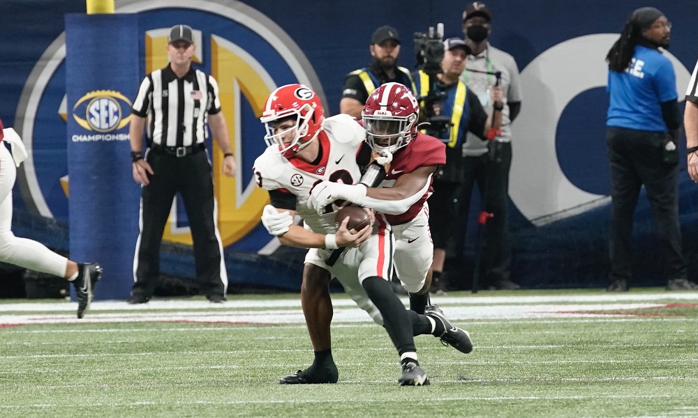 Dallas Turner sacks Stetson Bennett Alabama sec championship