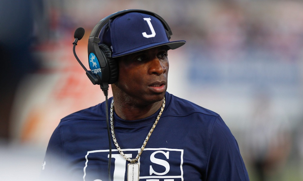 Deion Sanders on the sidelines during 2021 season as Jackson State head coach