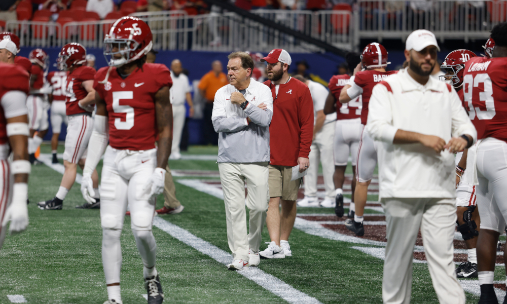 Nick Saban walks through Alabama's warmup before facing Georgia for SEC Championship Game