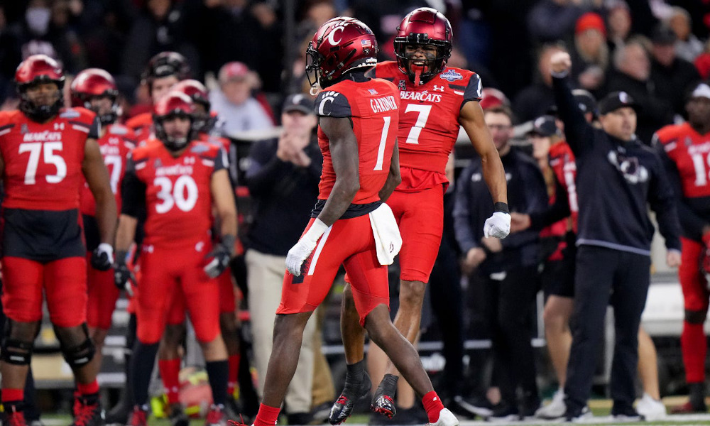 Ahmad "Sauce" Gardner (#1) celebrates huge play for Cincinnati in 2021 season