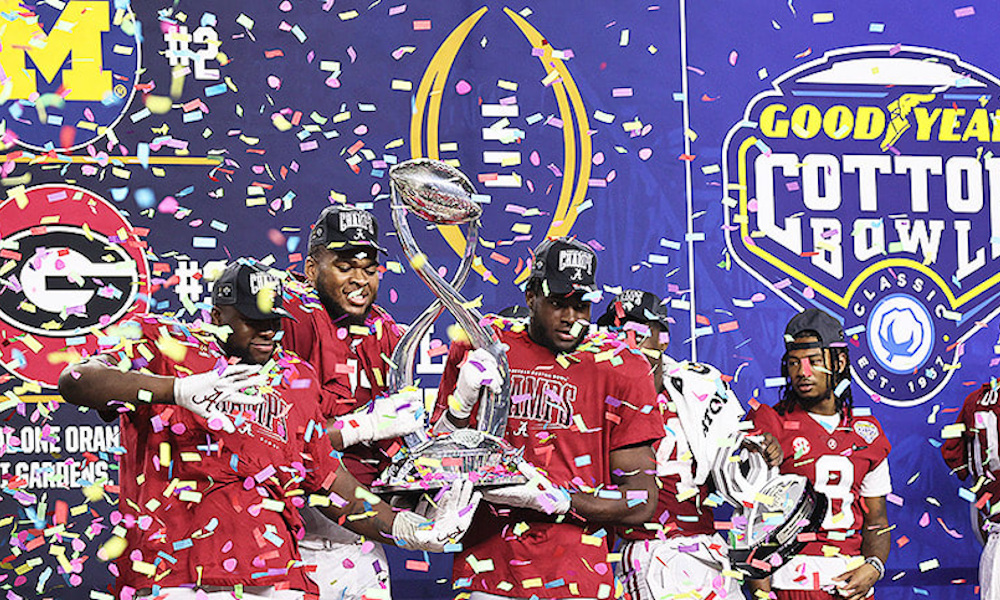 Alabama players celebrate victory over Cincinnati in Goodyear Cotton Bowl Classic