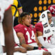 Brian Branch (#14) on the bench for Alabama during 2022 CFP National Championship Game versus Georgia