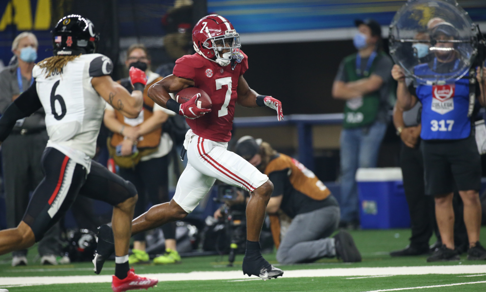 Ja'Corey Brooks (#7) scores a touchdown for Alabama in 2021 Cotton Bowl versus Cincinnati