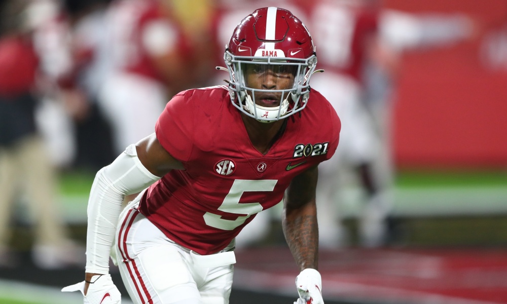 Jalyn Armour-Davis (#5) going through drills for Alabama DB's before 2022 CFP National Championship Game versus Georgia