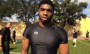 Jihaad Campbell answers questions at under-armour all-america practices