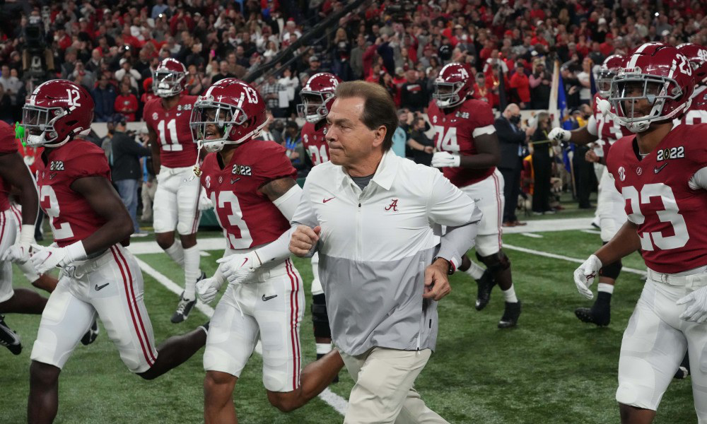 Nick Saban and Alabama football takes the field for CFP National Championship Game versus Georgia