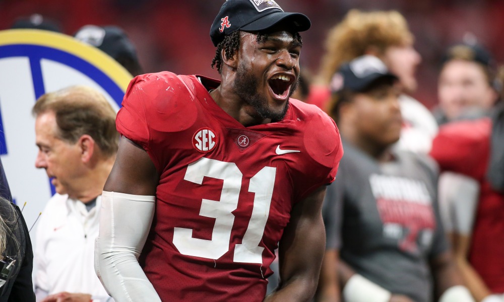 Will Anderson Jr. celebrates Alabama winning 2021 SEC Championship over Georgia