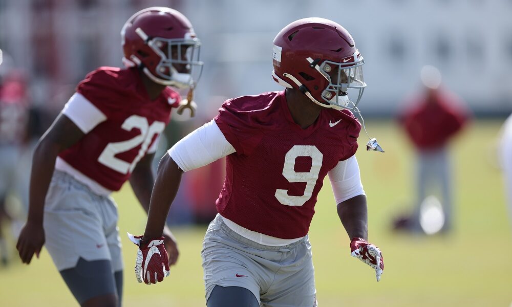 Alabama safety Jordan Battle (#9) going through 2022 spring practice