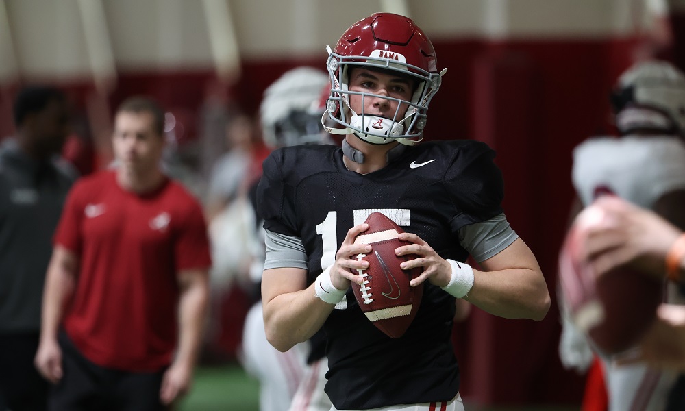 3/23/22 MFB Practice Alabama quaterback Ty Simpson (15)