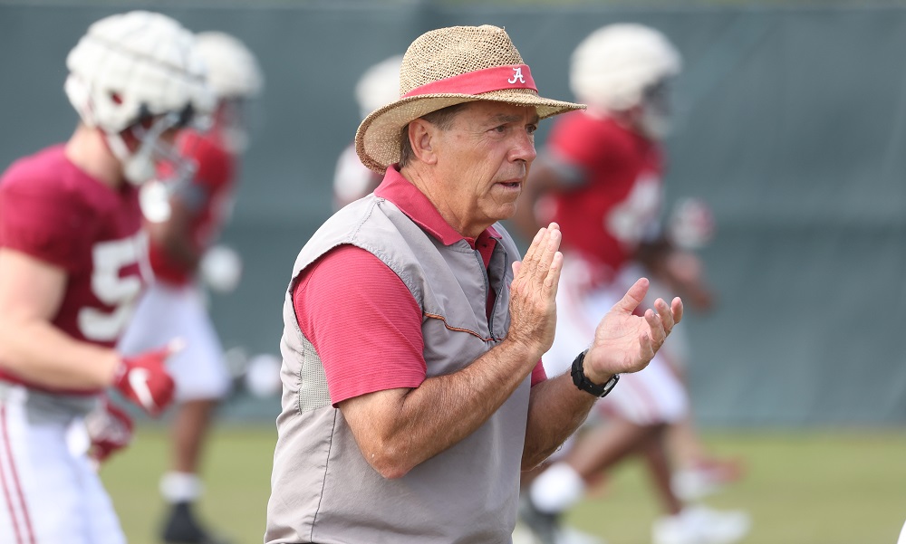 Nick Saban at Alabama spring practice